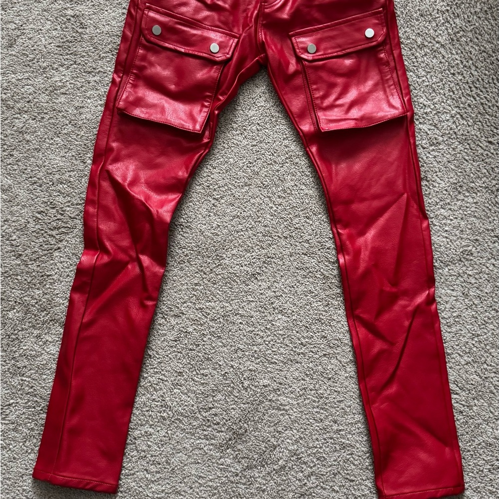 MNML Red Faux Leather Pants